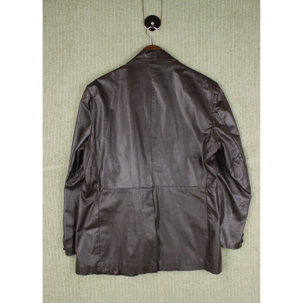 Vintage 70s Brown Leather Blazer Sport Coat Men's 44 Reg Minimalist Luxury - Picture 2 of 7